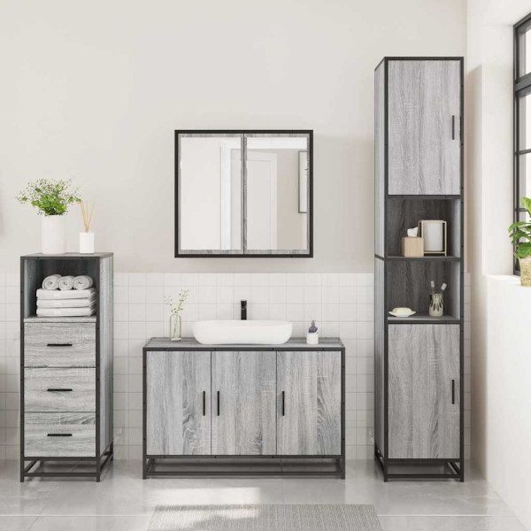Set de muebles de baño 3 pzas madera contrachapada gris sonoma M 3