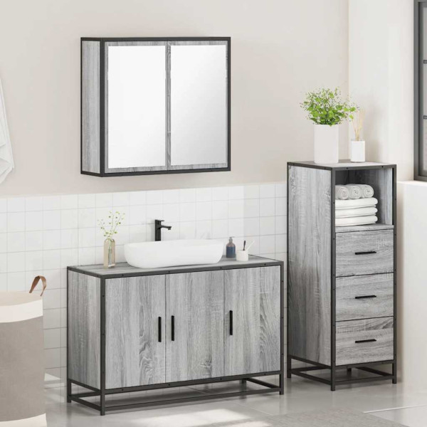 Set de muebles de baño 3 pzas madera contrachapada gris sonoma M 4