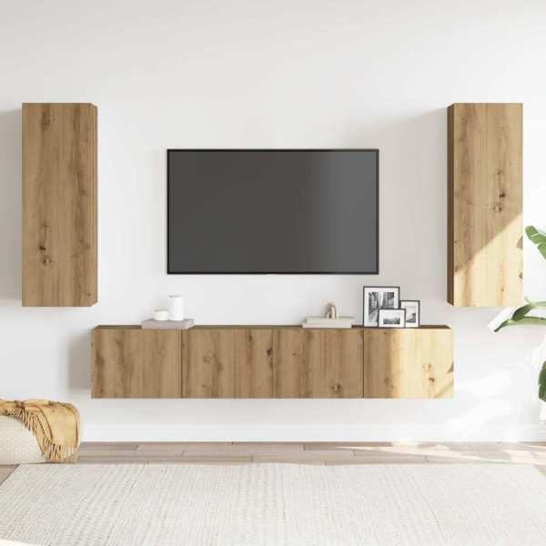 Muebles de TV de pared 4 uds madera ingeniería roble artesanal M 3