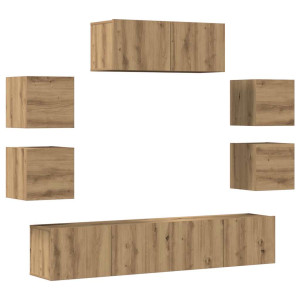 Mueble para TV de pared madera contrachapada artesanal 7 piezas H
