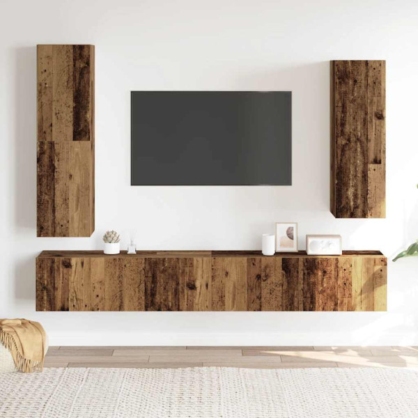 Conjunto de mueble de TV 4 piezas montado la pared madera vieja M 3