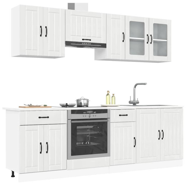 8 peças armário de cozinha conjunto Kalmar branco brilhante D