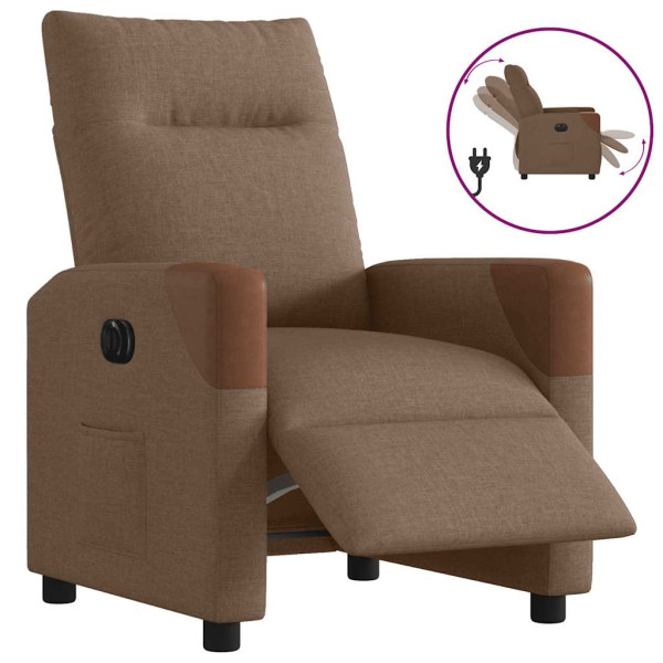 Sillón reclinable eléctrico de tela marrón D