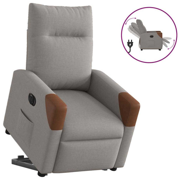 Sillón eléctrico reclinable elevable de tela gris taupe D