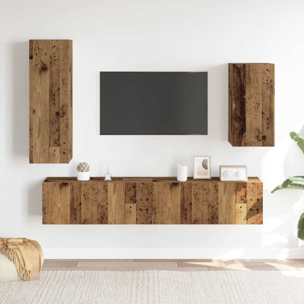Conjunto de mueble de TV 4 piezas montado la pared madera vieja M 3