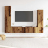 Conjunto de mueble de TV 4 piezas montado la pared madera vieja 3