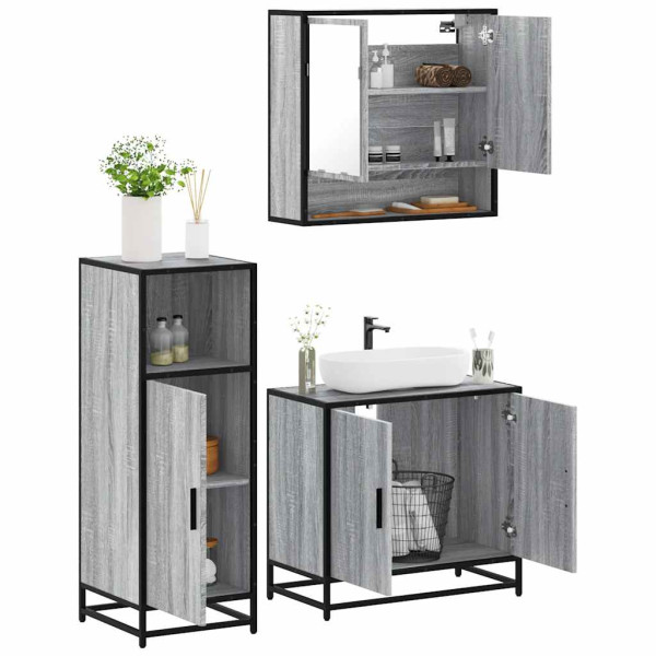 Set de muebles de baño 3 pzas madera contrachapada gris sonoma D