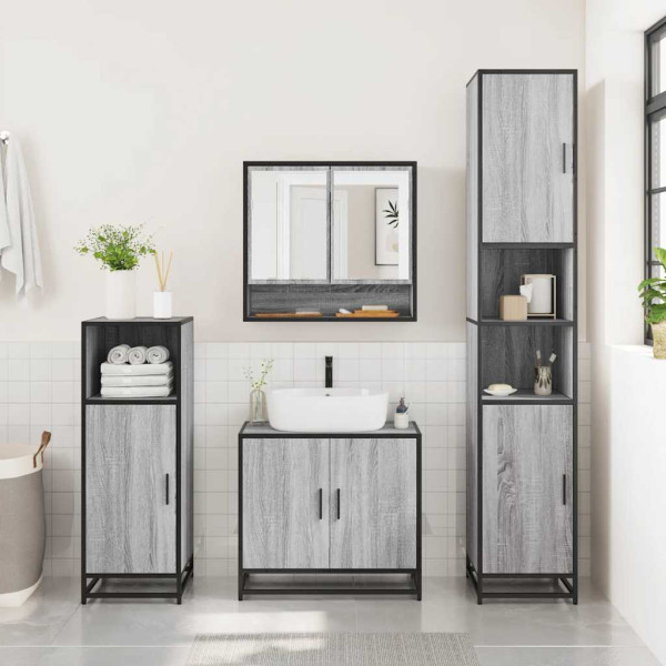 Set de muebles de baño 3 pzas madera contrachapada gris sonoma M 3
