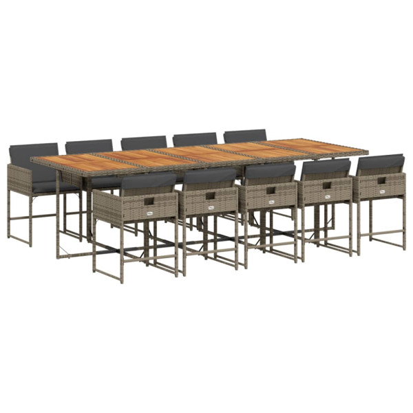 11 pcs conjunto jantar p/ jardim c/ almofadões vime PE cinzento M 2