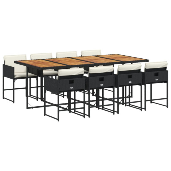 Set de comedor de jardín 9 pzas y cojines ratán sintético negro M 2