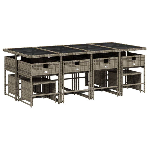 Set comedor de jardín con cojines 13 pzas ratán sintético gris M 3