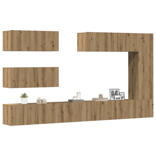 Mueble para TV de pared madera contrachapada artesanal 7 piezas D
