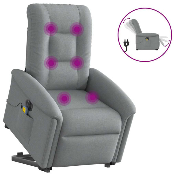 Sillón de masaje eléctrico reclinable elevable tela gris claro D