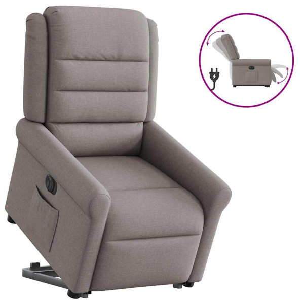 Sillón eléctrico reclinable elevable de tela gris taupe D