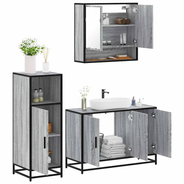 Set de muebles de baño 3 pzas madera contrachapada gris sonoma D