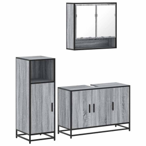 Set de muebles de baño 3 pzas madera contrachapada gris sonoma H