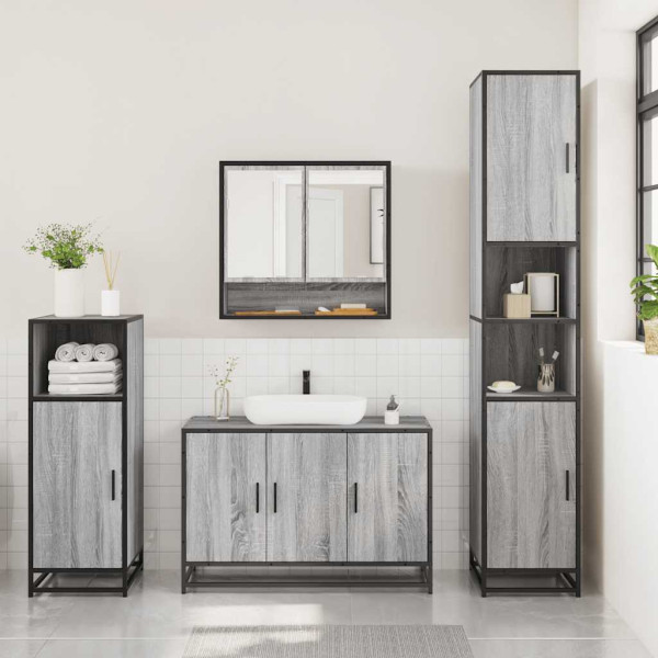 Set de muebles de baño 3 pzas madera contrachapada gris sonoma M 3