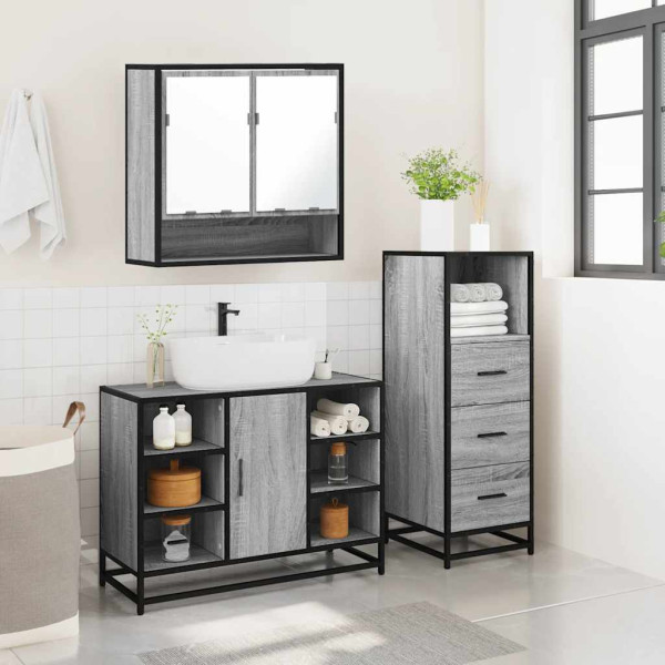 Set de muebles de baño 3 pzas madera contrachapada gris sonoma M 4