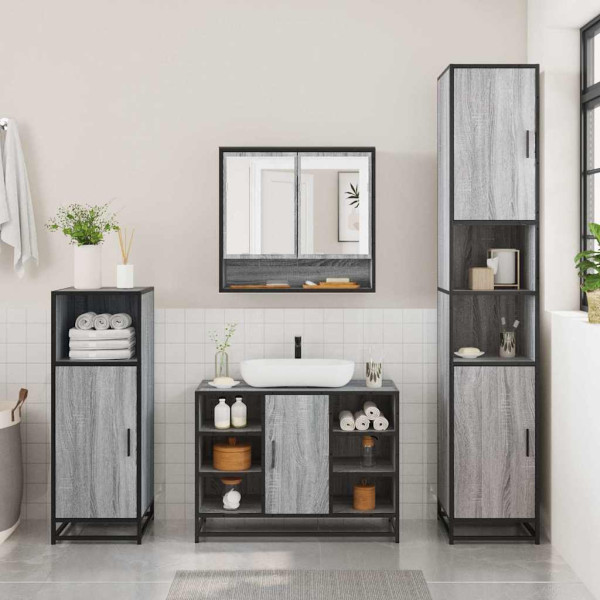 Set de muebles de baño 2 pzas madera contrachapada gris sonoma M 3