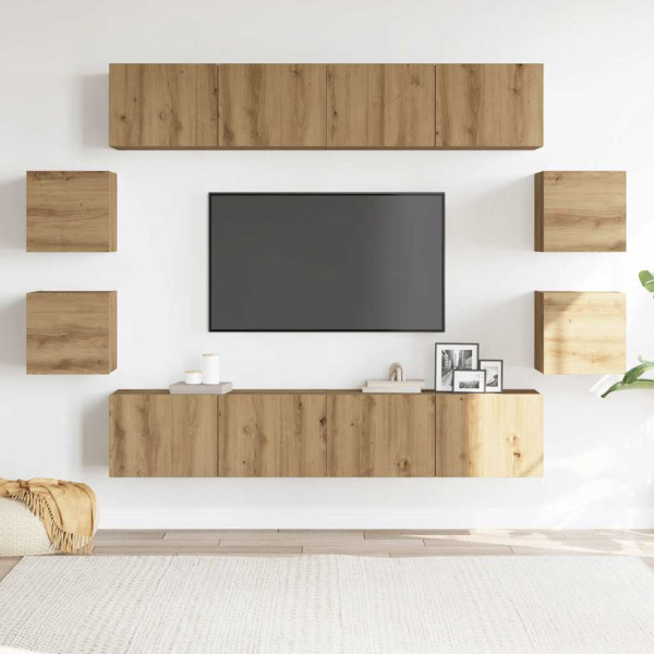 Muebles de TV de pared 8 uds madera ingeniería roble artesanal M 3