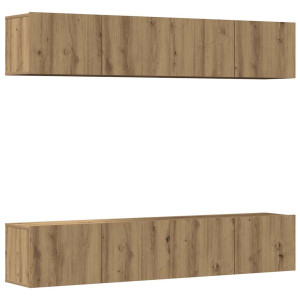 Muebles de TV de pared 4 uds madera ingeniería roble artesanal H