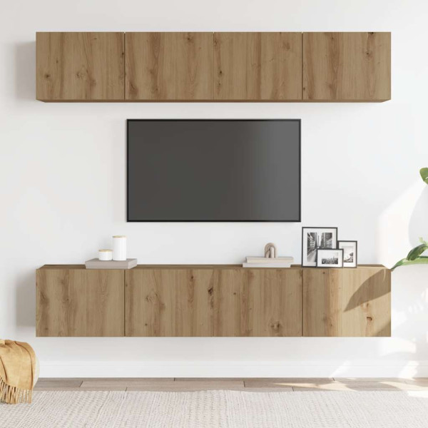 Muebles de TV de pared 4 uds madera ingeniería roble artesanal M 3