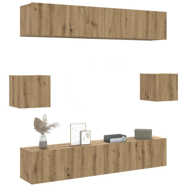 Mueble para TV de pared madera contrachapada artesanal 6 piezas D