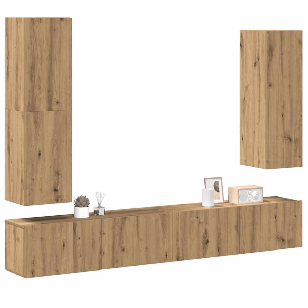 Mueble para TV de pared madera contrachapada artesanal 4 piezas D