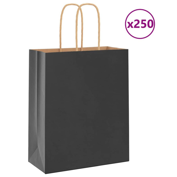 Bolsas de papel kraft con asas 250 uds negra 18x8x22 cm D