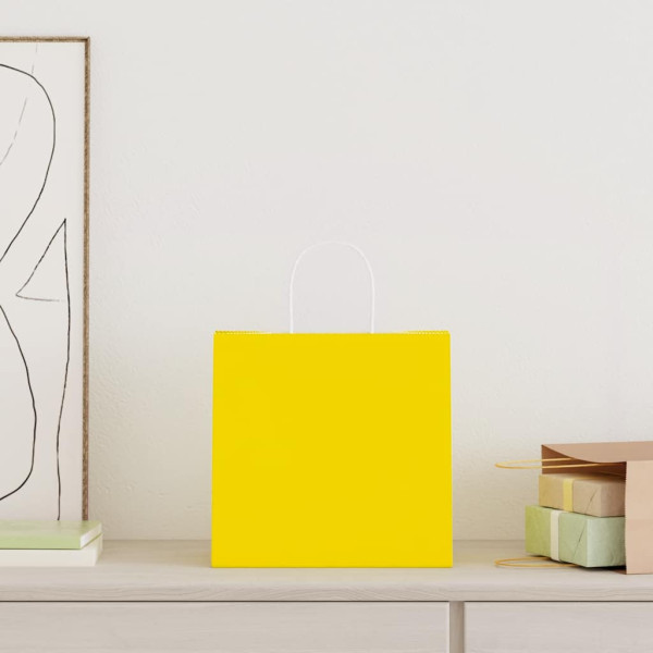 Sacos de papel 250 unid com alças amarelo 26x17x25 cm M 2