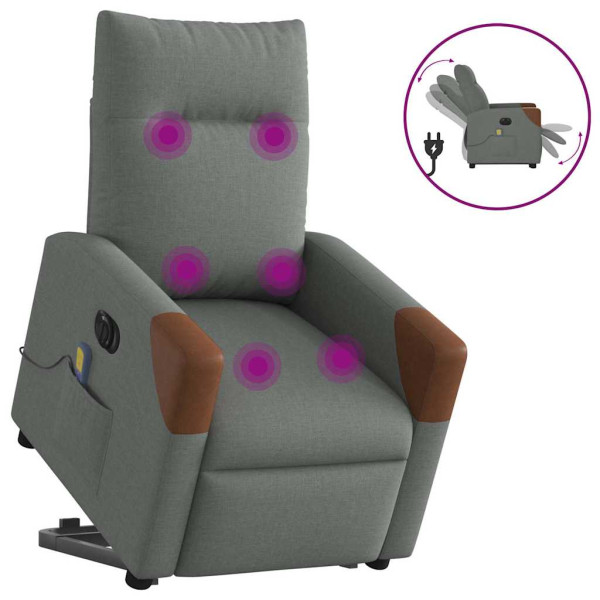 Sillón de masaje eléctrico reclinable elevable tela gris oscuro D