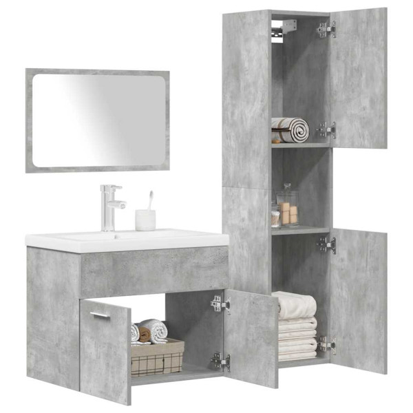 Juego muebles de baño 4 pzas madera contrachapada gris hormigón M 3