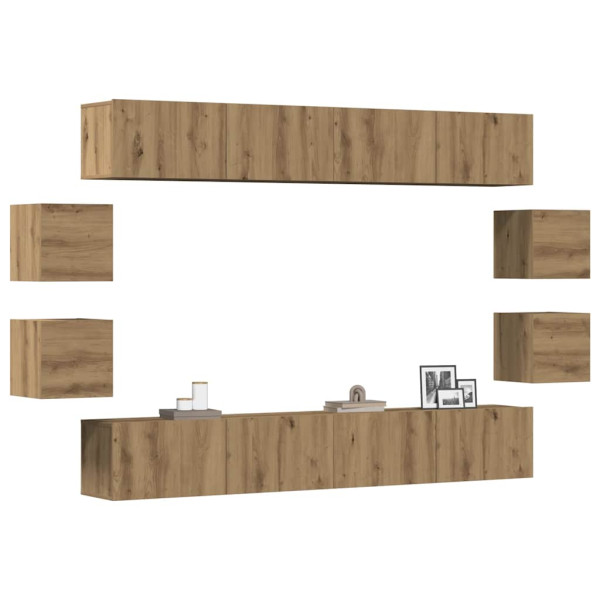 Muebles de TV de pared 8 uds madera ingeniería roble artesanal D