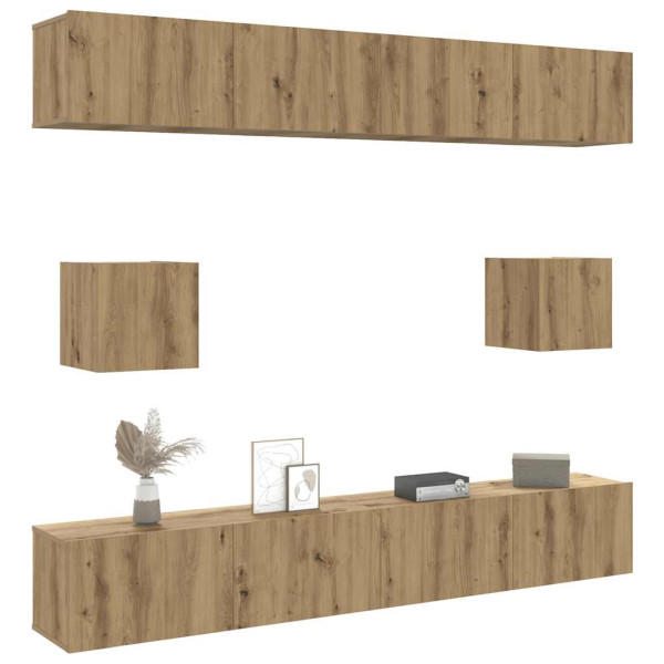 Mueble para TV de pared madera contrachapada artesanal 6 piezas D
