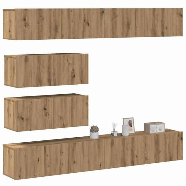Mueble para TV de pared madera contrachapada artesanal 6 piezas D
