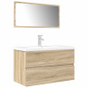 Set de muebles de baño 3 pzas madera contrachapada roble Sonoma 2