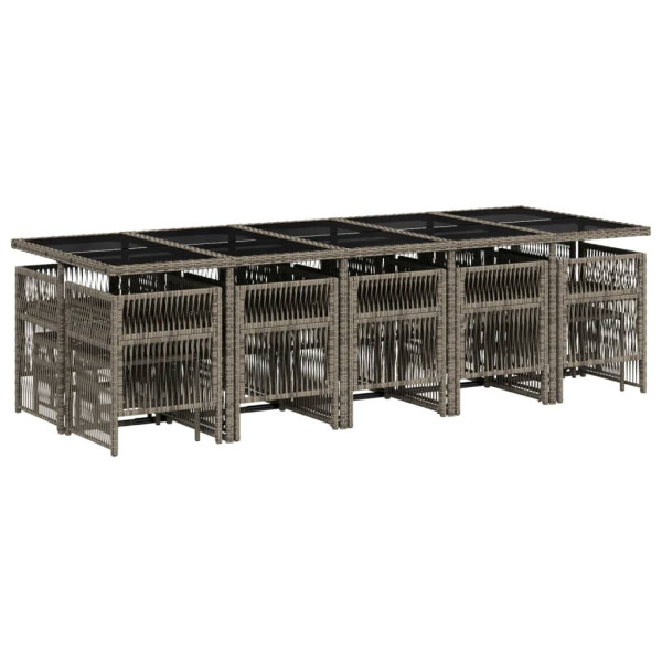 Set comedor de jardín con cojines 15 pzas ratán sintético gris M 3