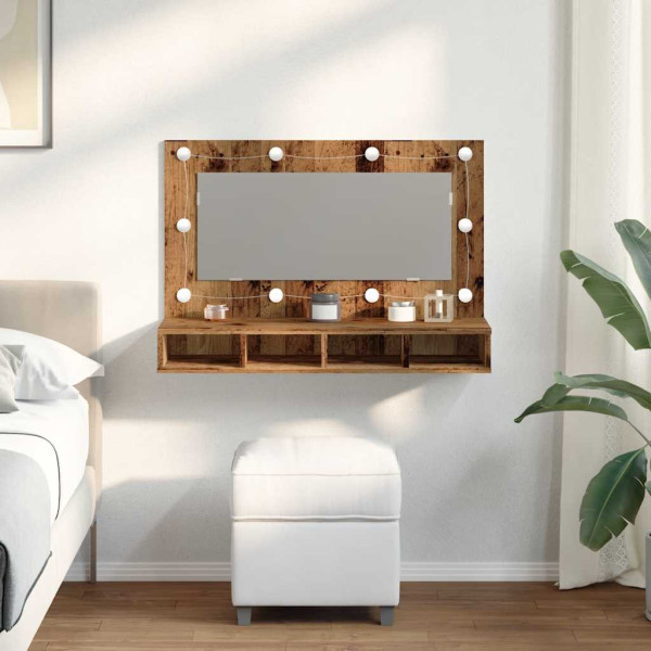 Mueble con espejo y LED madera vieja 90x31.5x62 cm M 3
