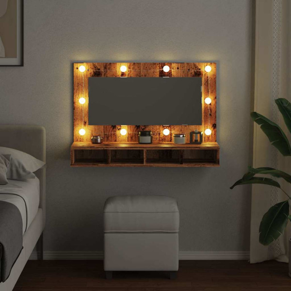 Mueble con espejo y LED madera vieja 90x31.5x62 cm M 4