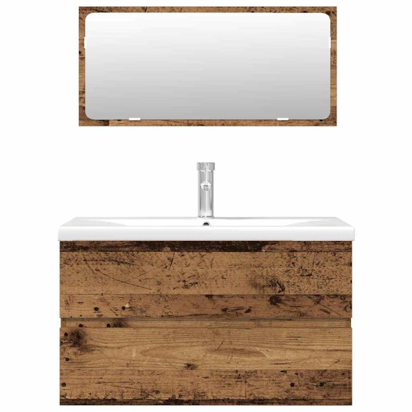 Juego de muebles de baño 3 piezas madera ingeniería envejecida M 4