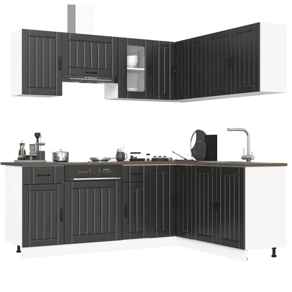 Mueble de cocina Lucca negra 11 piezas madera contrachapada D