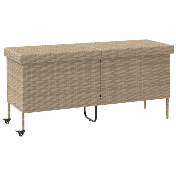 Caja de almacenaje jardín ruedas ratán PE beige 160x55x75 cm D