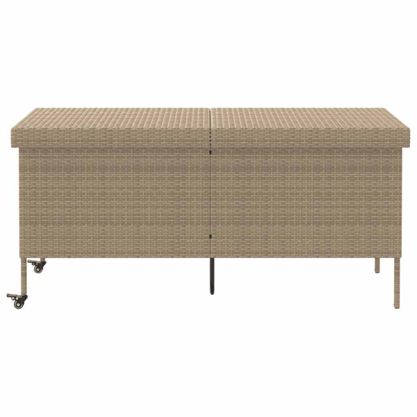 Caja de almacenaje jardín ruedas ratán PE beige 160x55x75 cm M 3