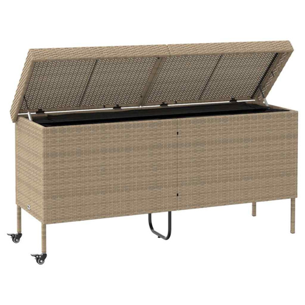 Caja de almacenaje jardín ruedas ratán PE beige 160x55x75 cm M 4