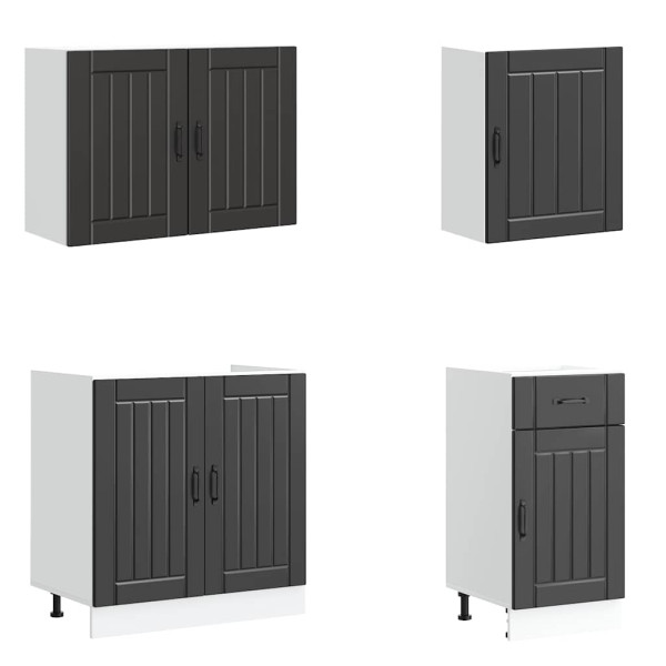 Mueble de cocina Kalmar negra 7 piezas madera contrachapada M 4