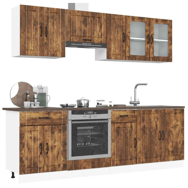 Mueble cocina Kalmar roble ahumado 8 pzas madera contrachapada D