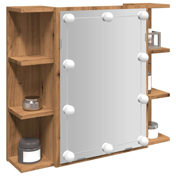 Mueble con espejo y luces LED roble artesanal 70x16.5x60 cm D