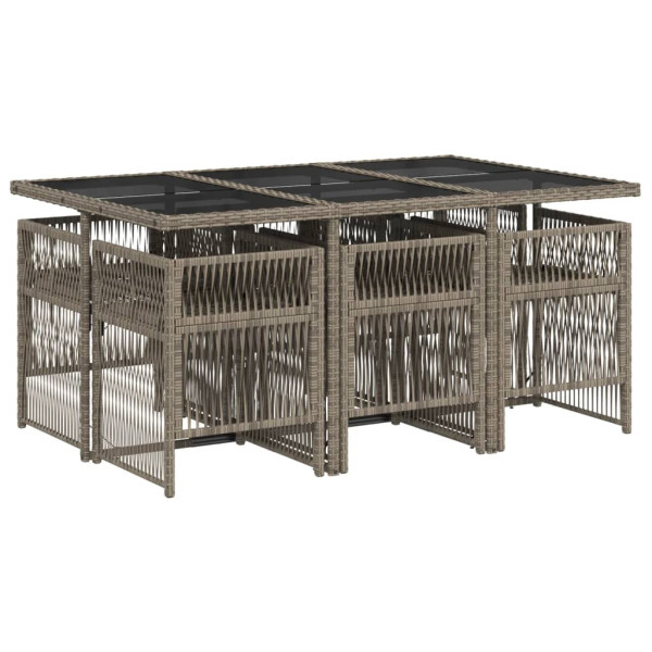 Set comedor jardín 7 pzas y cojines ratán sintético gris M 3