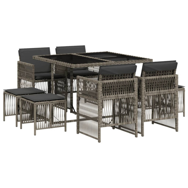 Set comedor jardín 9 pzas y cojines ratán sintético gris M 2
