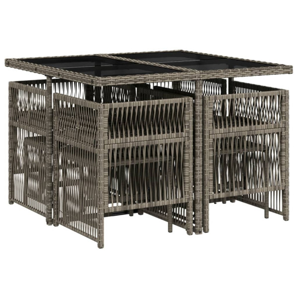 Set comedor jardín 9 pzas y cojines ratán sintético gris M 3